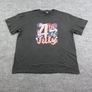 Happy 4th July Shirt Mens 2XL Black Crew Neck USA Flag Fireworks Graphic Tee